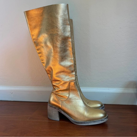 Free People Gold Essential Slouch Knee High Block Heel Boots Womens 37 - Picture 4 of 13